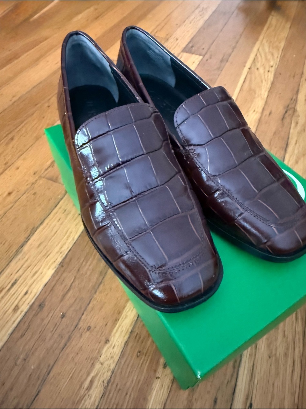 Espresso Croc-Embossed Leather Loafers - Picture 2 of 5